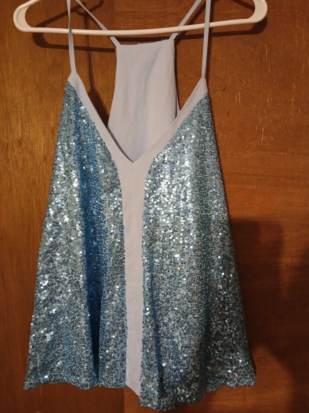 Sequin Light Blue Camisole Top with V-Neck